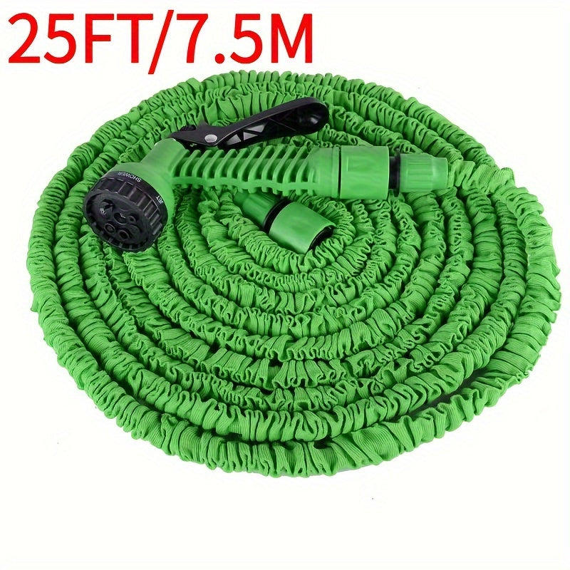 Versatile retractable garden hose with spray nozzle, durable rubber material for high-pressure car wash and irrigation. Compatible with thread standards in Europe and America, available in