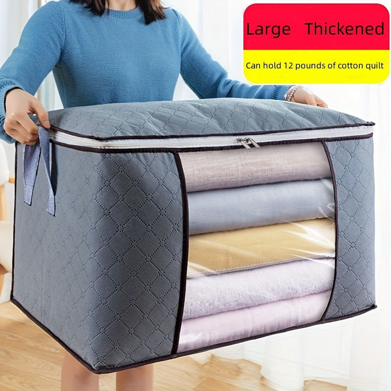 Extra-Large Non-Woven Cotton Quilt Storage Bag, Portable Closet Organizer for Comforters, Blankets, Bedding, and Clothing - Stand-Alone Clothes Storage Solution with Enclosed Storage and Compact Height, Ideal for Mounted Closet Systems.