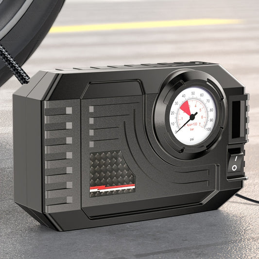 1pc CaRSun Portable Air Compressor Pump suitable for cars, motorcycles, and bicycles. Operates on 12V DC with LED light, no battery required. Voltage ≤36V.