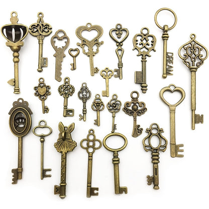 Set of 23pcs Vintage Skeleton Keys in Antique Bronze Style.