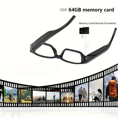 1pc Smart Glasses with 1080P HD video, ideal for outdoor sports and conference recording. Includes 32GB/64GB memory card.