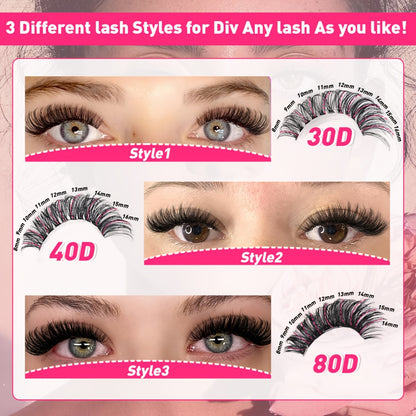 200pcs DIY Eyelash Extension Kit with mixed 8-16mm lengths, waterproof faux mink lashes suitable for all eye shapes. Soft, comfortable, and easy to apply for beginners, reusable with