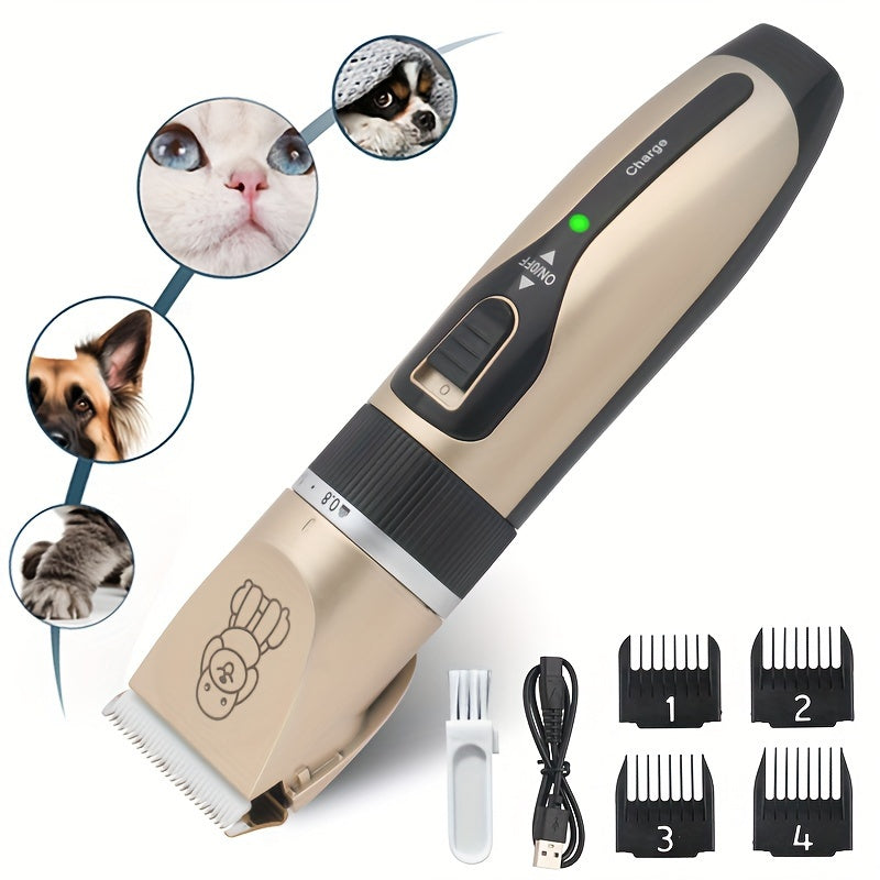 Professional Pet Grooming Kit - Quiet Cordless Hair Trimmer with USB Rechargeable Battery, Safe for All Pets