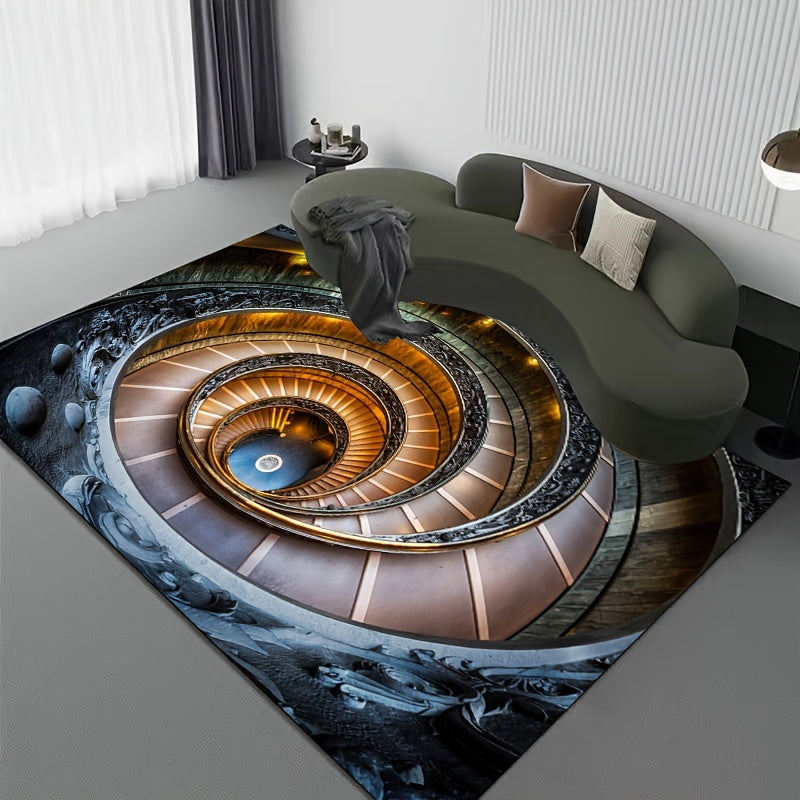 Enhance Your Home Decor with a Stunning 3D Spiral Staircase Pattern Area Rug, Perfect for Living Rooms, Bedrooms, and Bedside, Fashionable Illusion Design, Soft and Washable, Great as a Door Mat or Home Decoration Piece