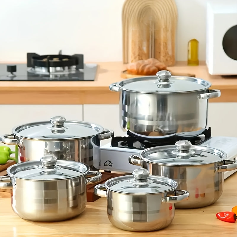 Stainless Steel Cookware Set with Lids - 8 Pieces, Induction Compatible, Soup Pot & Saucepans for Home & Restaurant Use - Perfect for Holiday Gatherings, Durable and Stylish