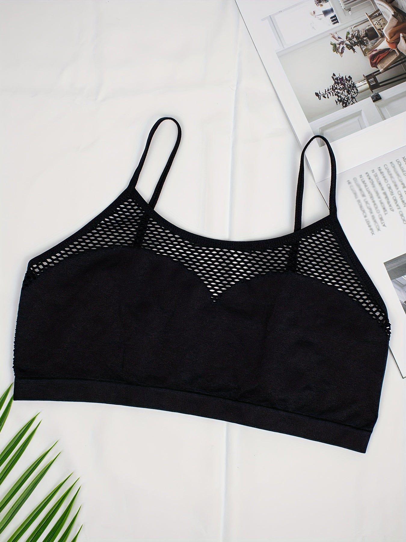 Solid hollow out bralette, comfortable full coverage push up cami for women.