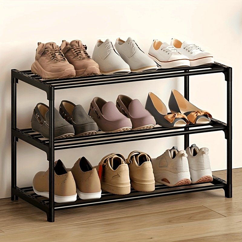 Durable Black Multi-Layer Shoe Rack with Sleek Design - Stackable and Versatile for Entryway, Closet, Garage, or Bedroom Storage