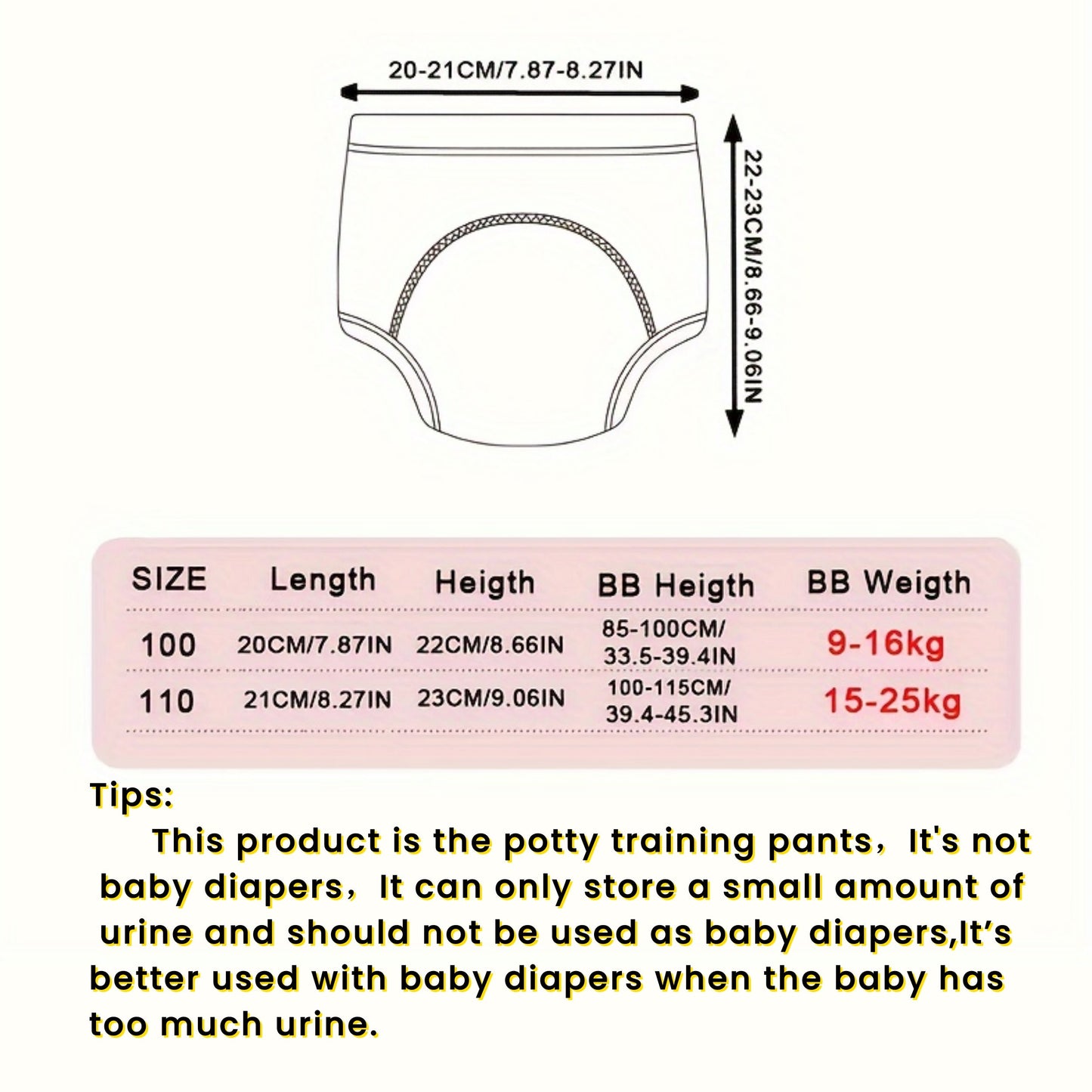 Washable Reusable Diapers, Breathable Leakproof Pocket Diapers, 6-Pack Baby Cloth Training Pants made with Polyester Material, for Children Ages 0-3 Years.