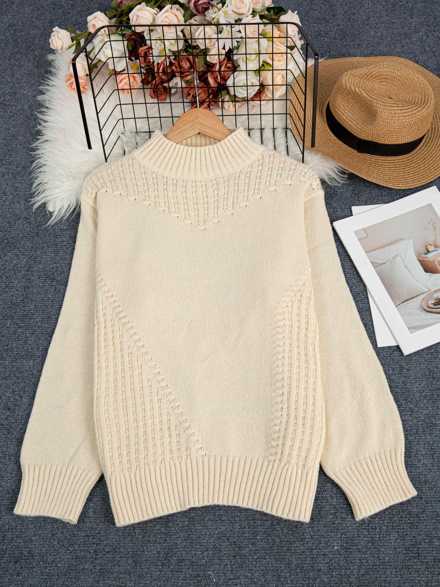 Elegant plus size mock neck sweater for women, perfect for spring/autumn. Machine washable with casual knit style.