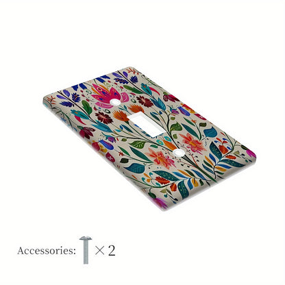 Vibrant Mexican folk art light switch plate cover, easy to clean, no battery required, suitable for single or double gang electrical outlets in kitchen and bedroom.