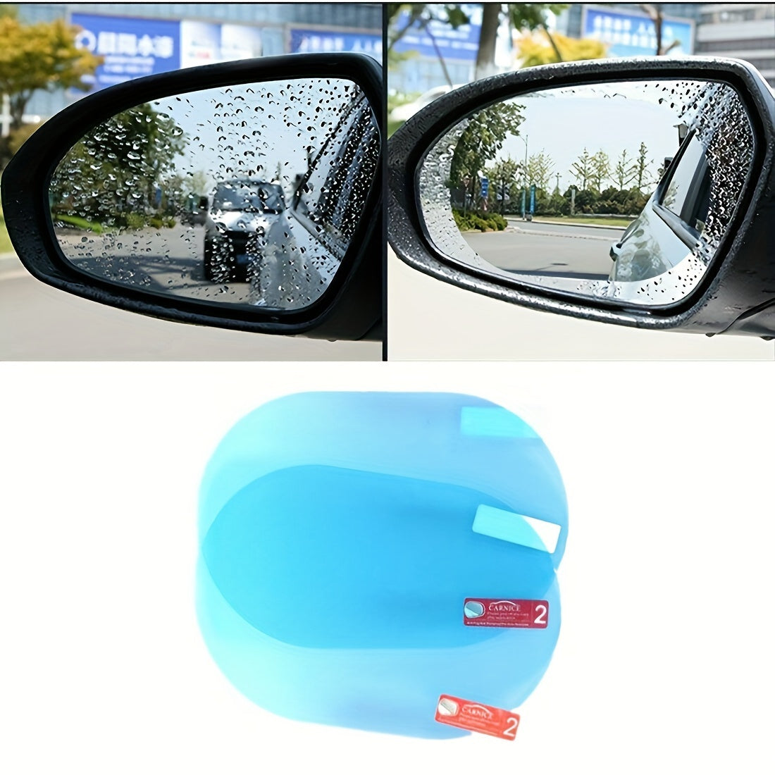 2pcs Car rearview mirror rainproof film, full screen anti-fog and waterproof membrane for enhanced safety and visibility while driving in rainy or foggy conditions. Ideal for outdoor