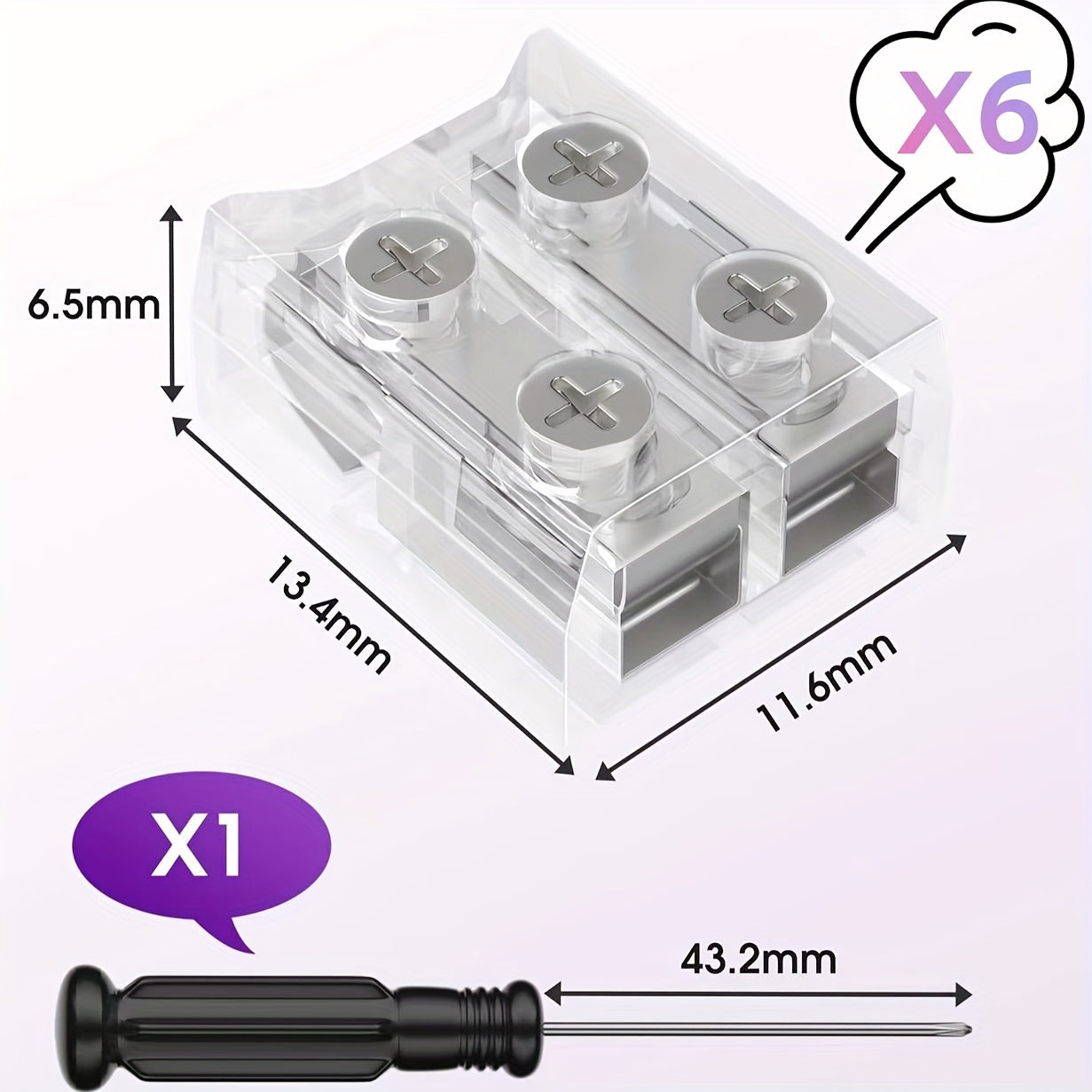 Set of 6 Easy-Install 2-Pin 10mm Transparent LED Strip Light Connectors - Versatile & Reusable for Home & Commercial Use, No-Solder Setup with Screwdriver.