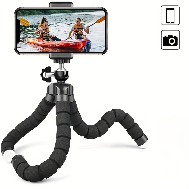 Mini Octopus Tripod with Sponge Grip, 360° Rotation, Suitable for Phones and Cameras, Portable and Universal Clip.