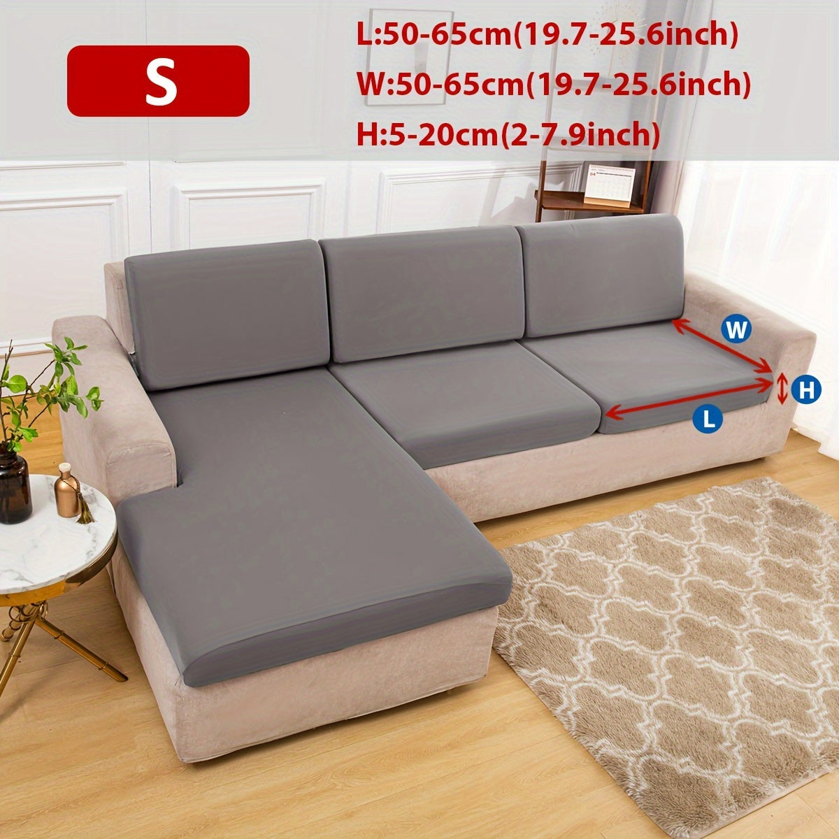 Stretch sofa seat cover to protect living room cushion.