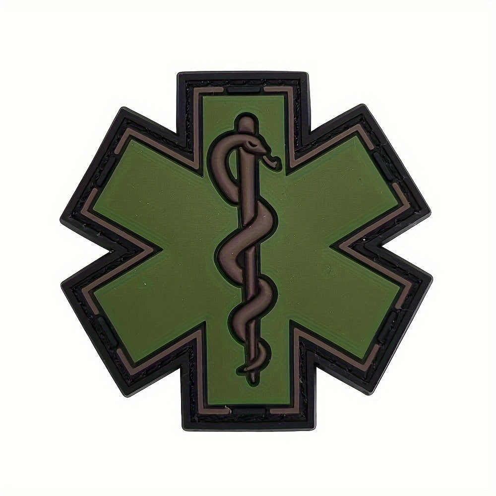 Paramedic PVC Rubber Badge featuring the Star of Life - A soft and durable first aid emblem perfect for attaching to backpacks and clothing.