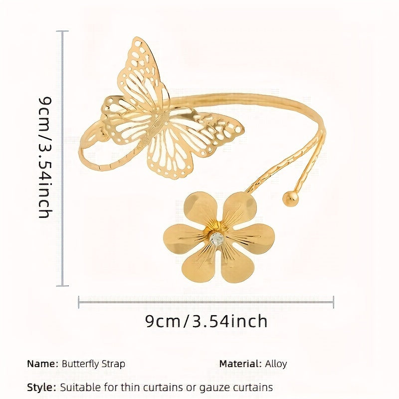 Set of 2 Flower Butterfly Curtain Straps with a Minimalist Hollow Out Design, perfect for tying back curtains in your bedroom or living room for a stylish home decor touch.