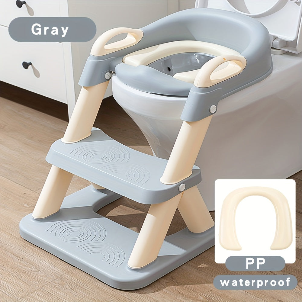 Children's toilet seat with frame, cushioned circle assistant, foldable stair for youngsters.