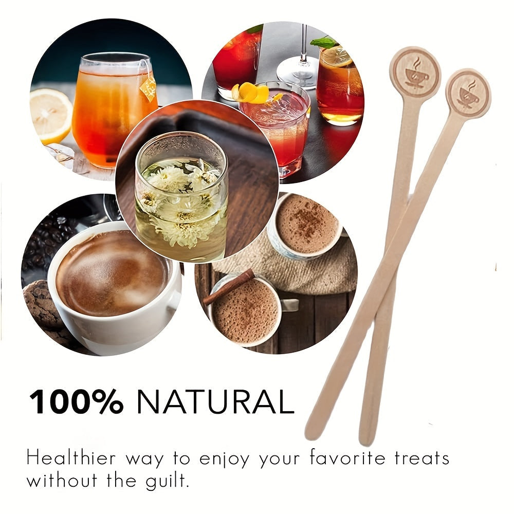 100pcs of high-quality biodegradable wooden coffee stirring sticks with round head, suitable for stirring 15.24 cm coffee, milk, cocktails, and tea in cafes. Disposable and environmentally friendly.