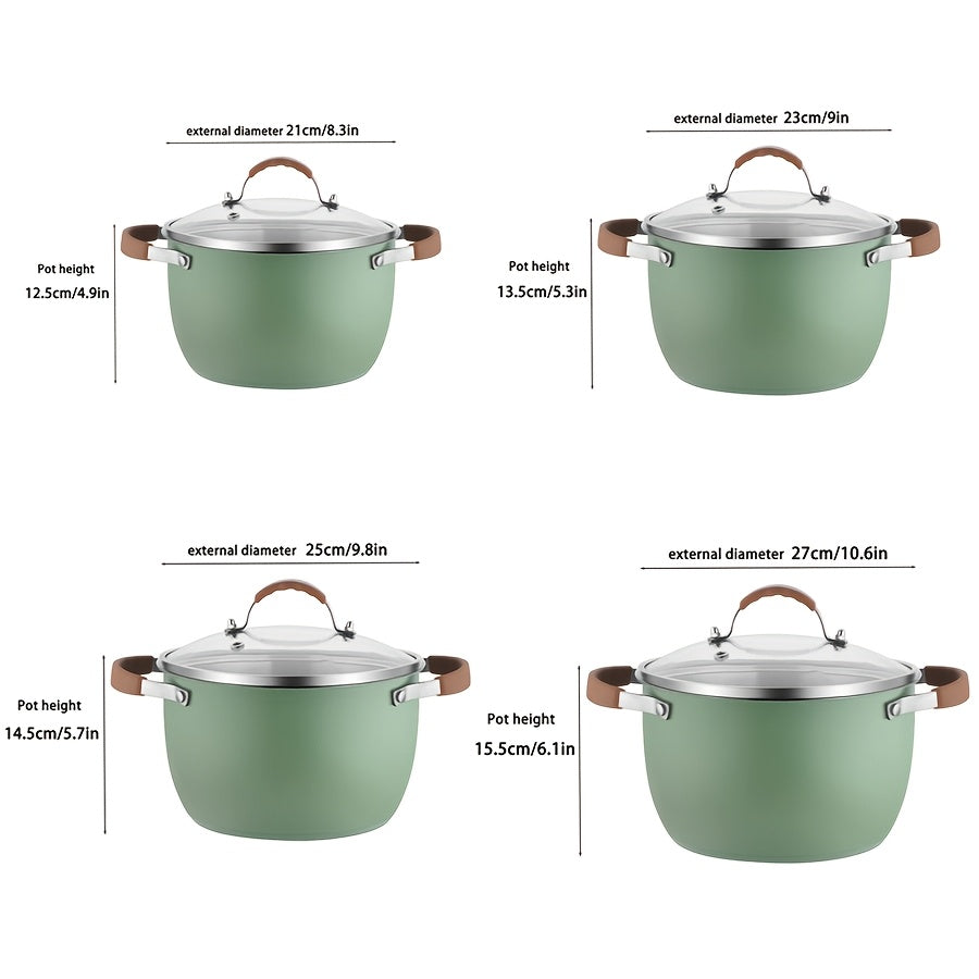 A set of two Stainless Steel Cooking Pots, featuring a Silicone Double Ear design for easy handling. The set includes one Pot and one Pot Lid, both equipped with Silicone Handles and Rivet Reinforcement for added durability. These pots are designed to be