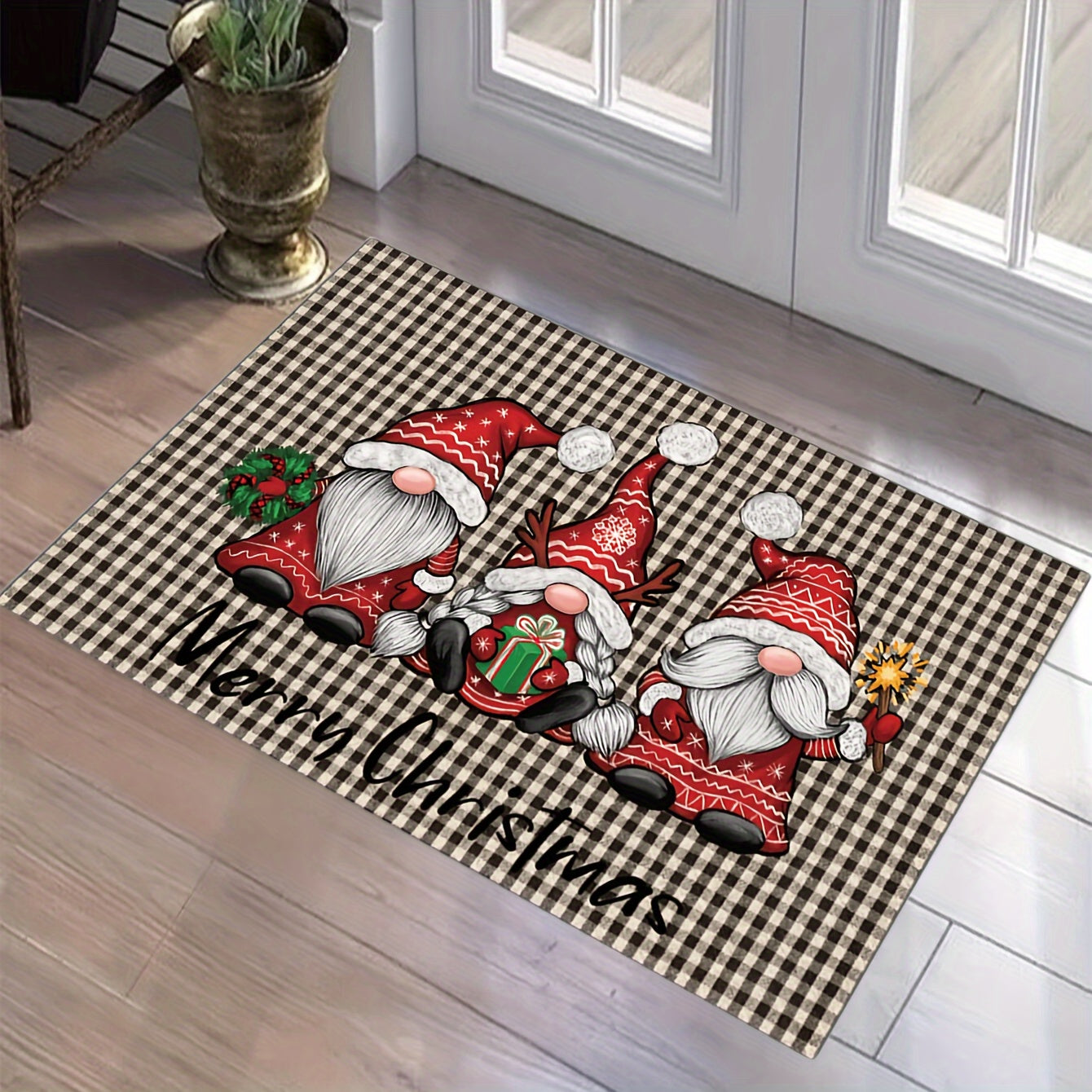 1 piece of Christmas-themed Santa Claus Crystal Velvet Floor Mat perfect for use in the living room, bedroom, kitchen, courtyard, or as an outdoor door mat. Weighing 180-300g.