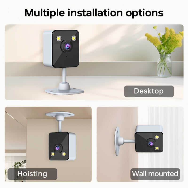 Wireless Home Security Camera with AI Detection, Night Vision, and Video/Audio Indoor Surveillance. USB Powered. Made of ABS Material. Wi-Fi Enabled. SD/Cloud Storage Option. Ideal for Monitoring Elderly or Pets - No Batteries Required.