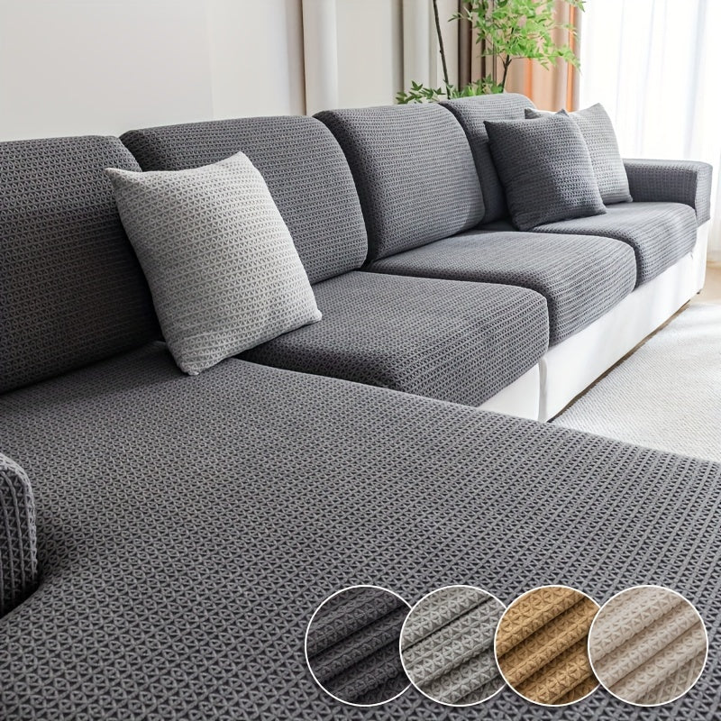 Waterproof stretch sofa cover, modern non-slip couch protector, pet-friendly elastic slipcover for living room, fits all seat and L-shaped sofas.