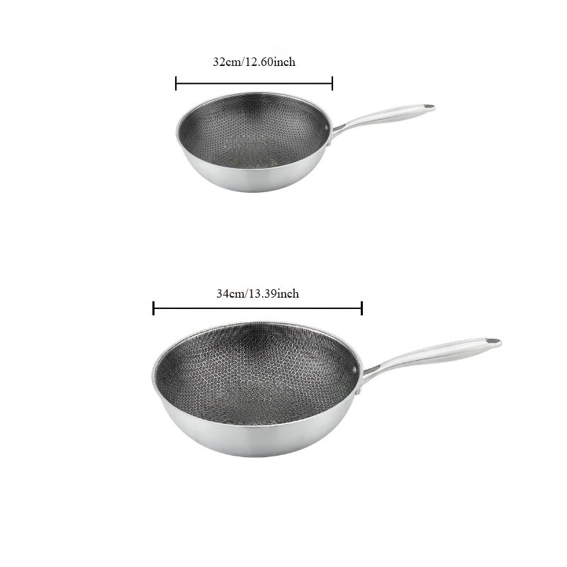 Durable Stainless Steel Wok with Non-Stick Coating, Spacious Cooking Area, Heat-Resistant, Easy to Clean, Ideal for All Your Kitchen Frying Needs.