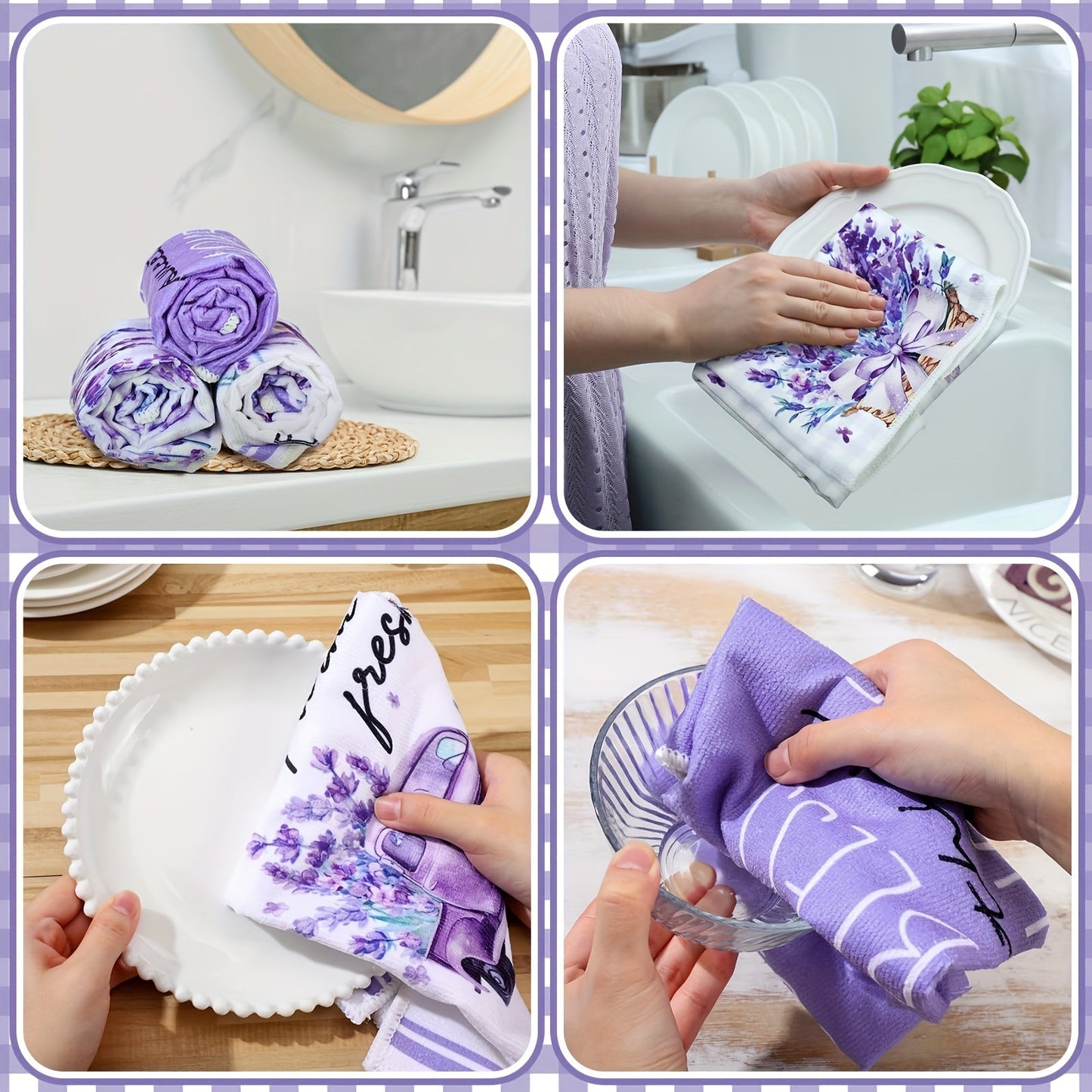 Top Pick! Set of 2 Lavender-Themed Kitchen Towels - Made of Luxuriously Soft Polyester, Features Fun Cartoon Design, Ideal for Lavender Lovers and as Stylish Home Decor Gifts