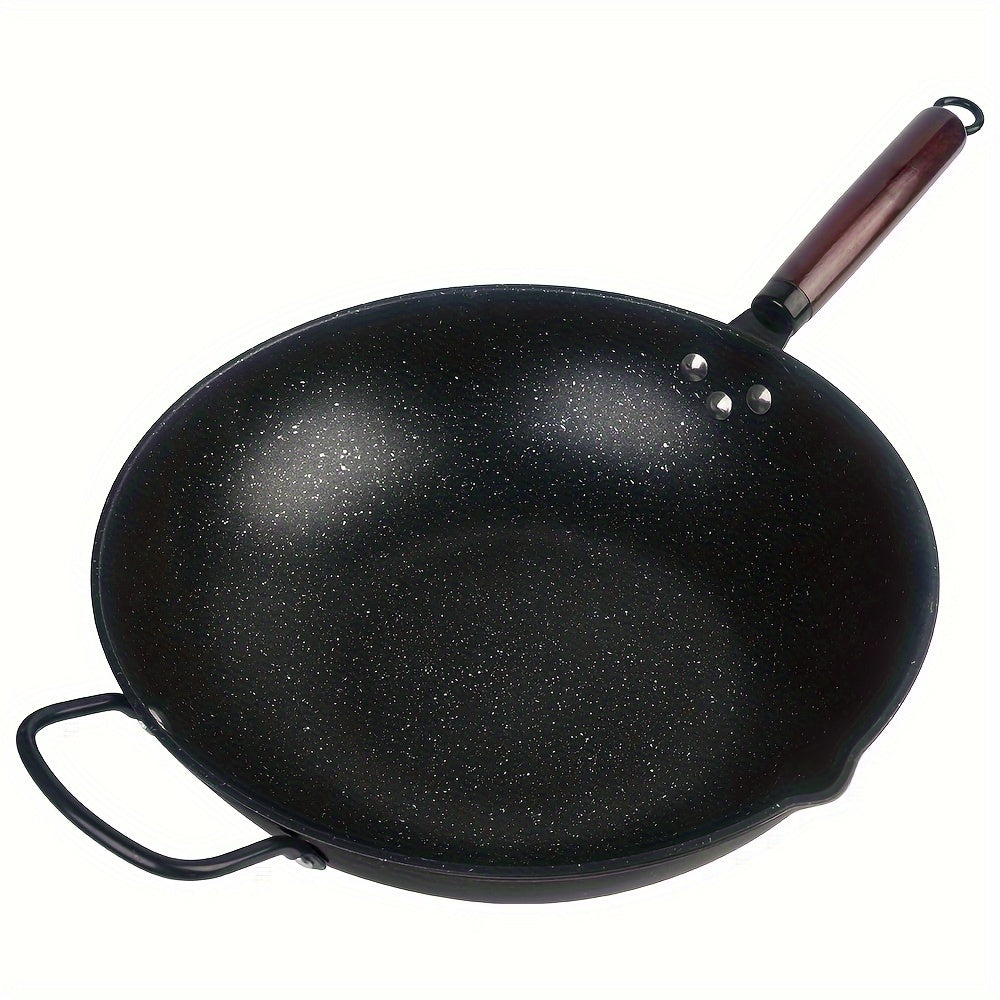 32CM Chef's Pan Cast Iron Wok with Stone Coating, Dual Handles, Non-Stick Surface - Compatible with Electric, Gas, Halogen, Oven & Induction Cooktops - 12.5 Inches