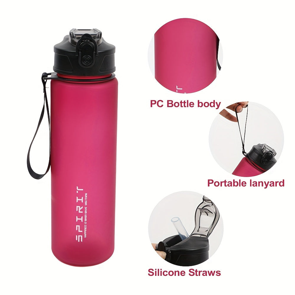 26oz Grinkwell Frosted Sports Water Bottle with Leakproof Design, BPA-Free Material, Silicone Straw, Carrying Rope - Ideal for Gym and Outdoor Use.