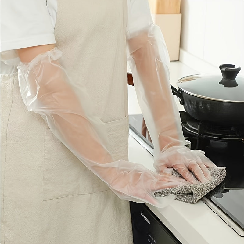 Get 20 sets of long kitchen cleaning gloves that are waterproof, oil-resistant, and durable. These comfortable plastic gloves are perfect for dishwashing, cleaning, and gardening, and they are made from alcohol-free materials.