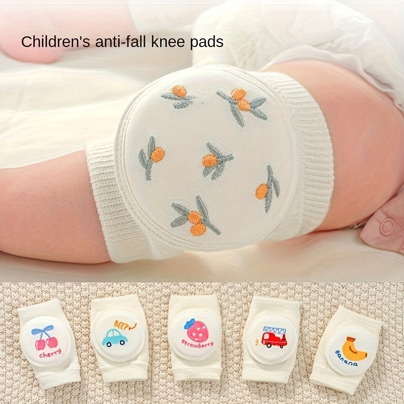 Knee pads with cartoon pattern, embroidered mesh protective pad for crawling, and elastic sponge elbow pads included.