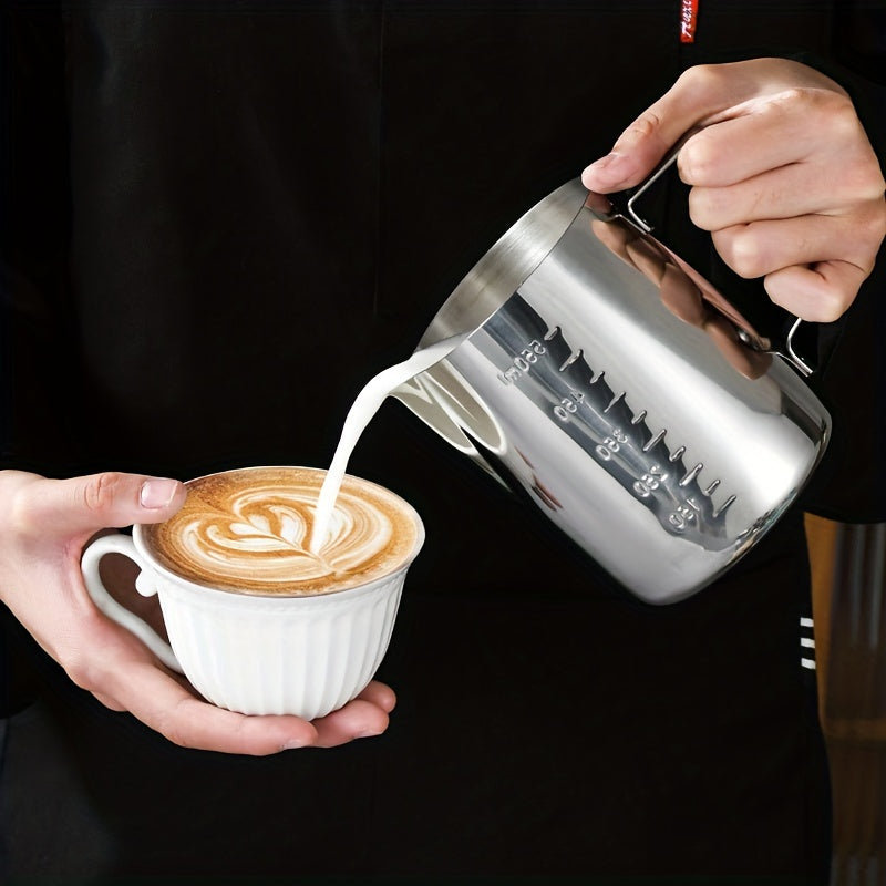 Durable Stainless Steel Milk Frothing Pitcher with Measurement Marks - Great for Creating Beautiful Latte Art & Coffee Designs, Suitable for Home or Professional Settings