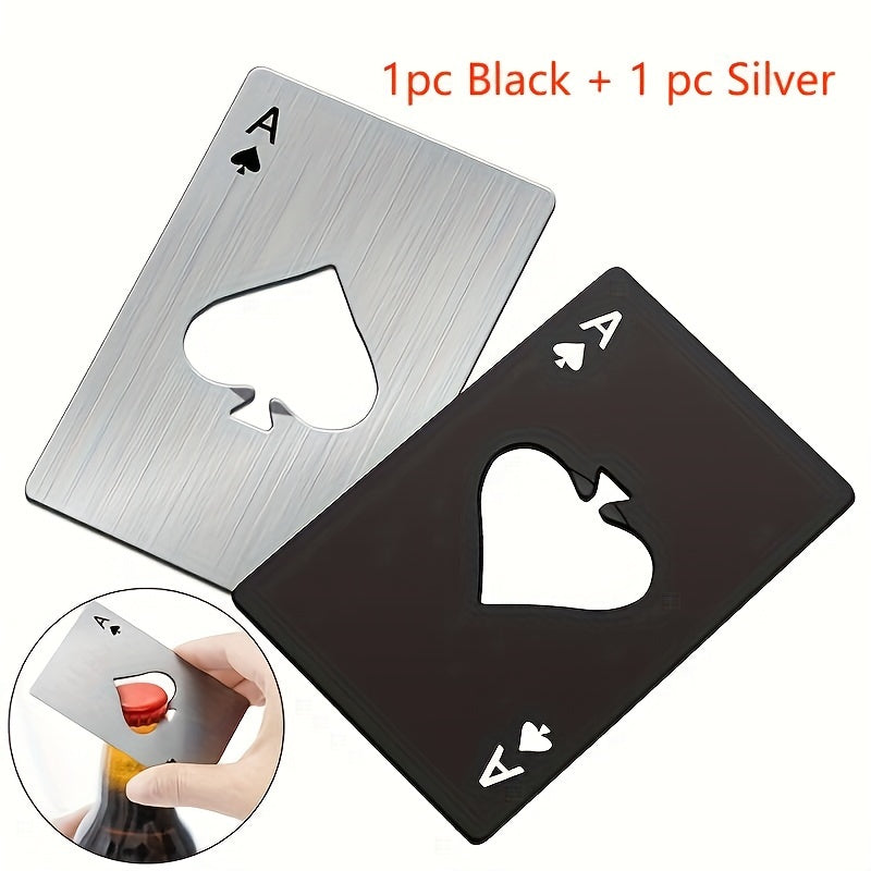 Stainless steel, credit card-sized bottle opener designed like a poker chip, perfect for bars and restaurants, makes a great gift.