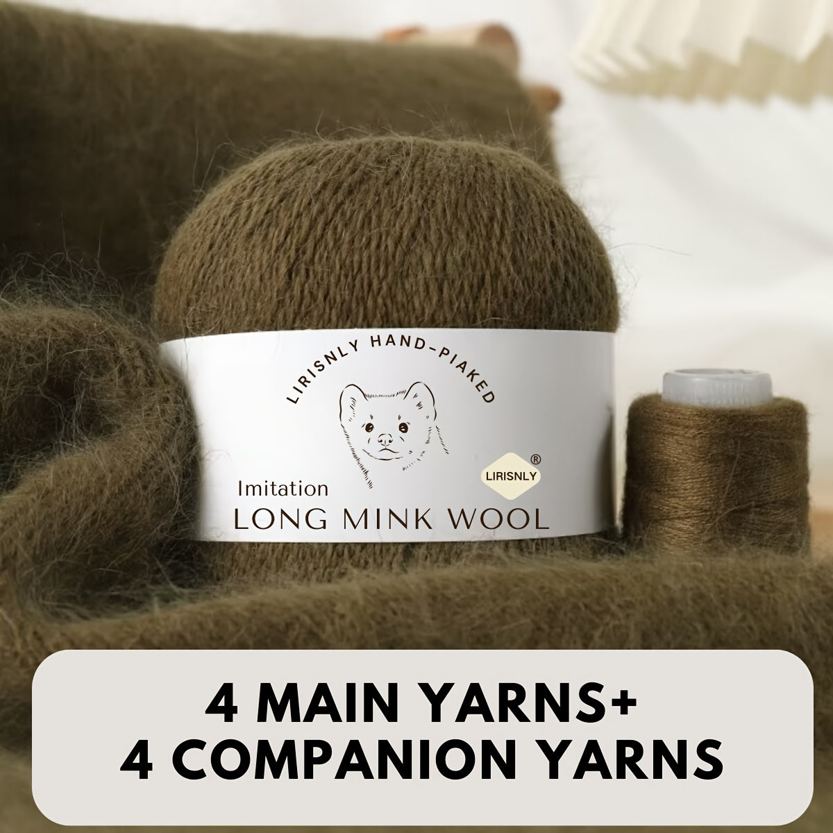 4pcs of faux mink wool and long wool totalling 280g, with 50g faux mink wool and 20g companion thread each. Skin-friendly and warm, suitable for knitting scarves, sweaters, hats, etc.