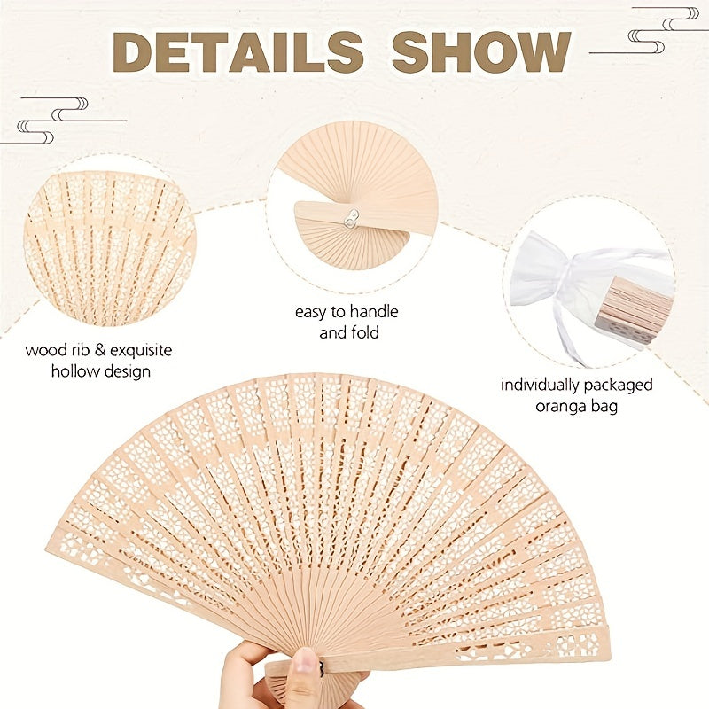 Set of 24 Elegant Wooden Wedding Fans - Folding Hand Fans for Bridal Party Favors and Performance