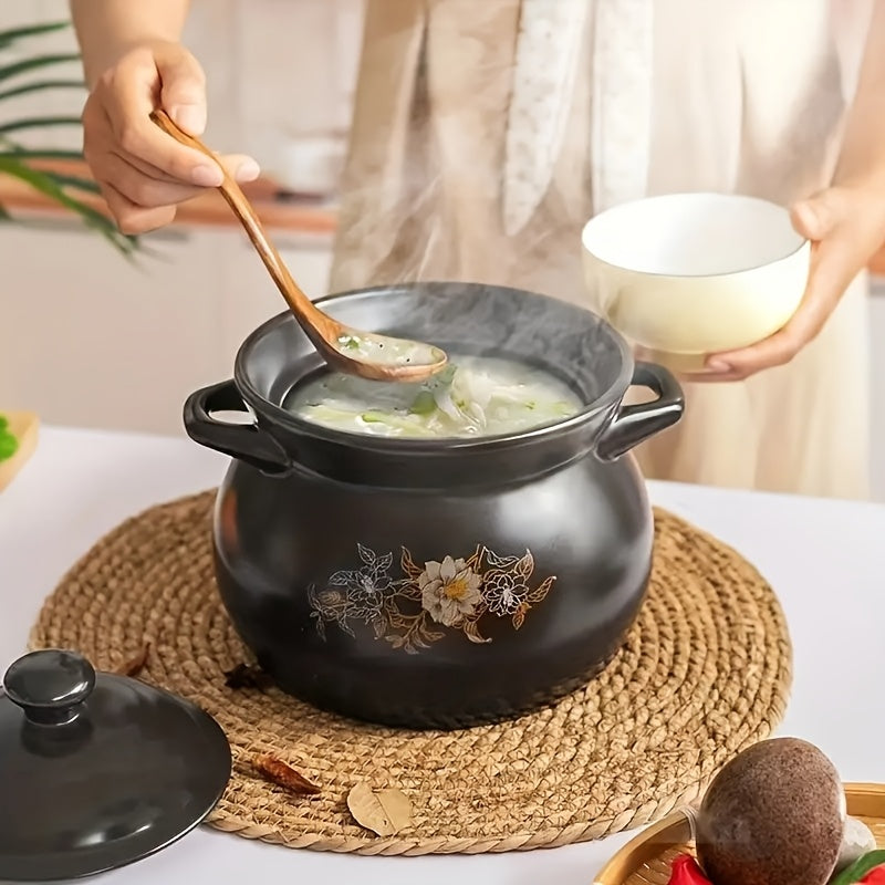 Use this 4 Litre Black Chinese Stock Pot made of high temperature resistant ceramic for slow cooking, soups, and terracotta rice. This universal thermal insulated earthenware stew pot can be used on all hobs without producing impurities.