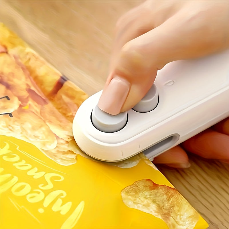 Essential for your kitchen and dining needs, the Portable Snack Sealer features a magnetic hand press bag closure and is USB rechargeable with a lithium battery (155mAh). Perfect for sealing snacks on the go, this sealer is designed for non-food contact.