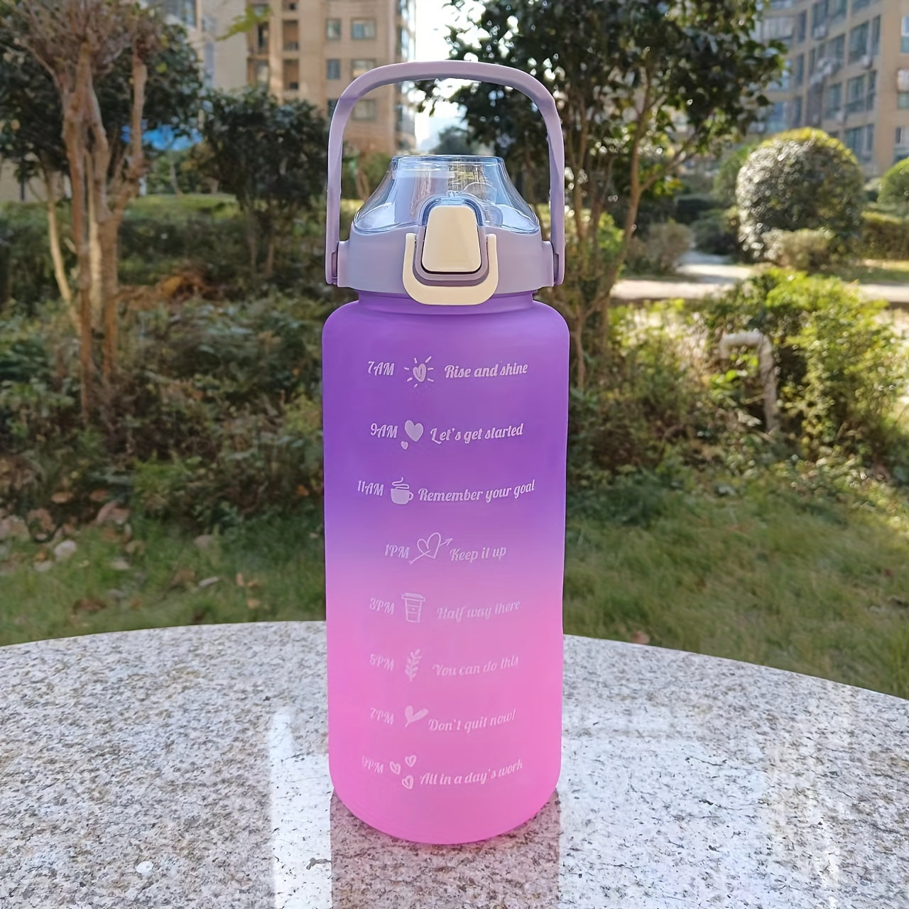 Motivational water bottle set with three sizes (300ml, 700ml, 2L) for sports and outdoor activities. Great for camping, hiking, and fitness. Perfect for summer and also makes a great birthday gift.