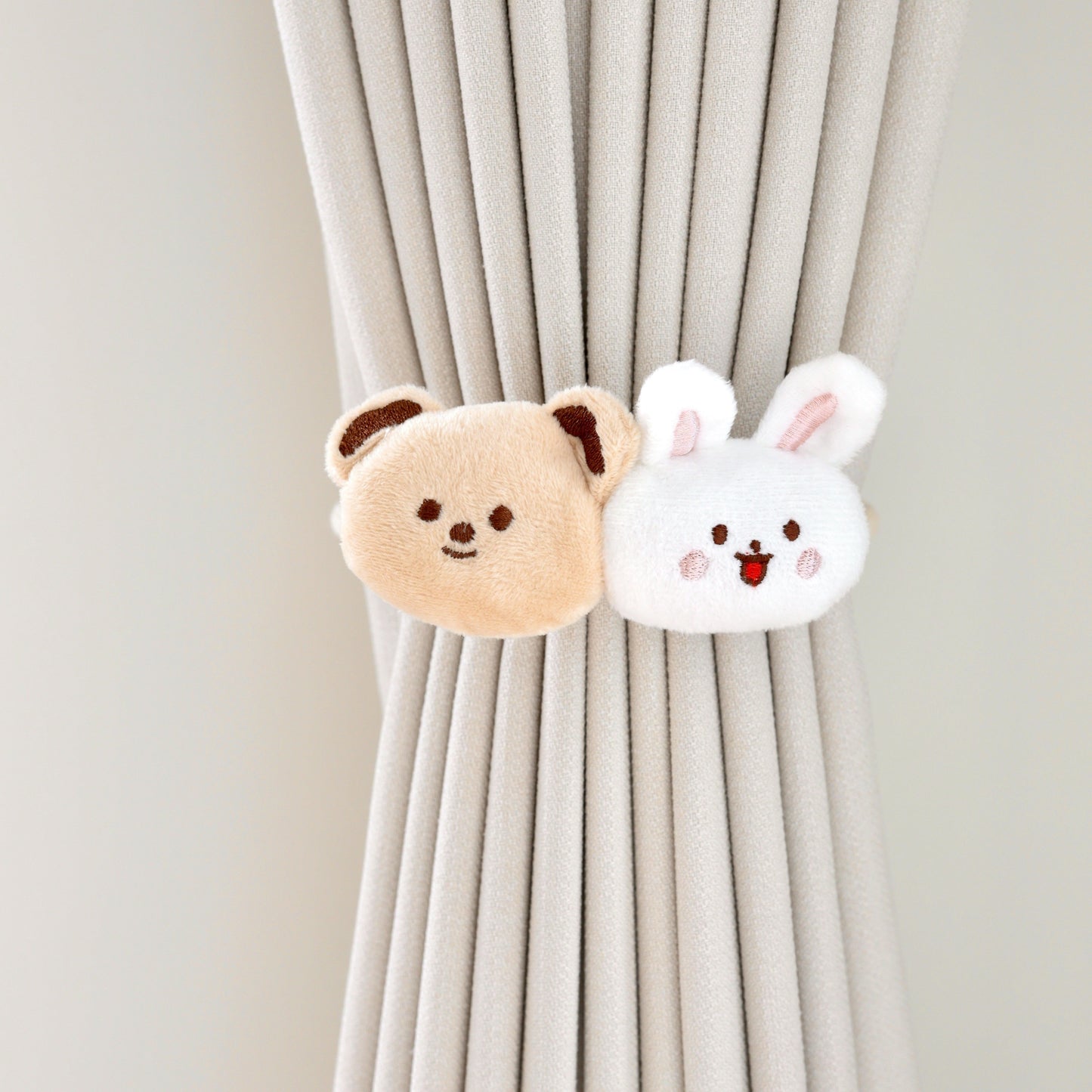 Adorable Korean Cartoon Curtain Tie featuring Little Bear and Rabbit, perfect for Children's Room Decoration. Decorate with this Creative Ribbon Buckle to add a touch of Cutness to your curtains!