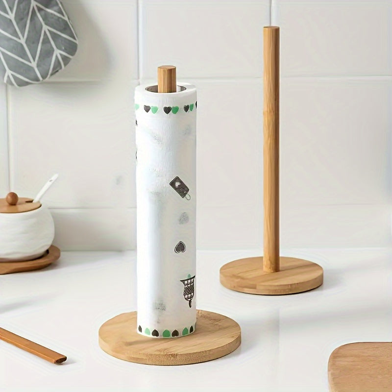 Bamboo Tissue Holder with Kitchen and Dining Room Storage Rack - Freestanding Kitchen Roll Holder, Vertical Tissue Organization Stand, Easy Assembly and Removal, Ideal for Home, Restaurant, Kitchen, Bathroom, Bedroom, and Tableware Accessories.