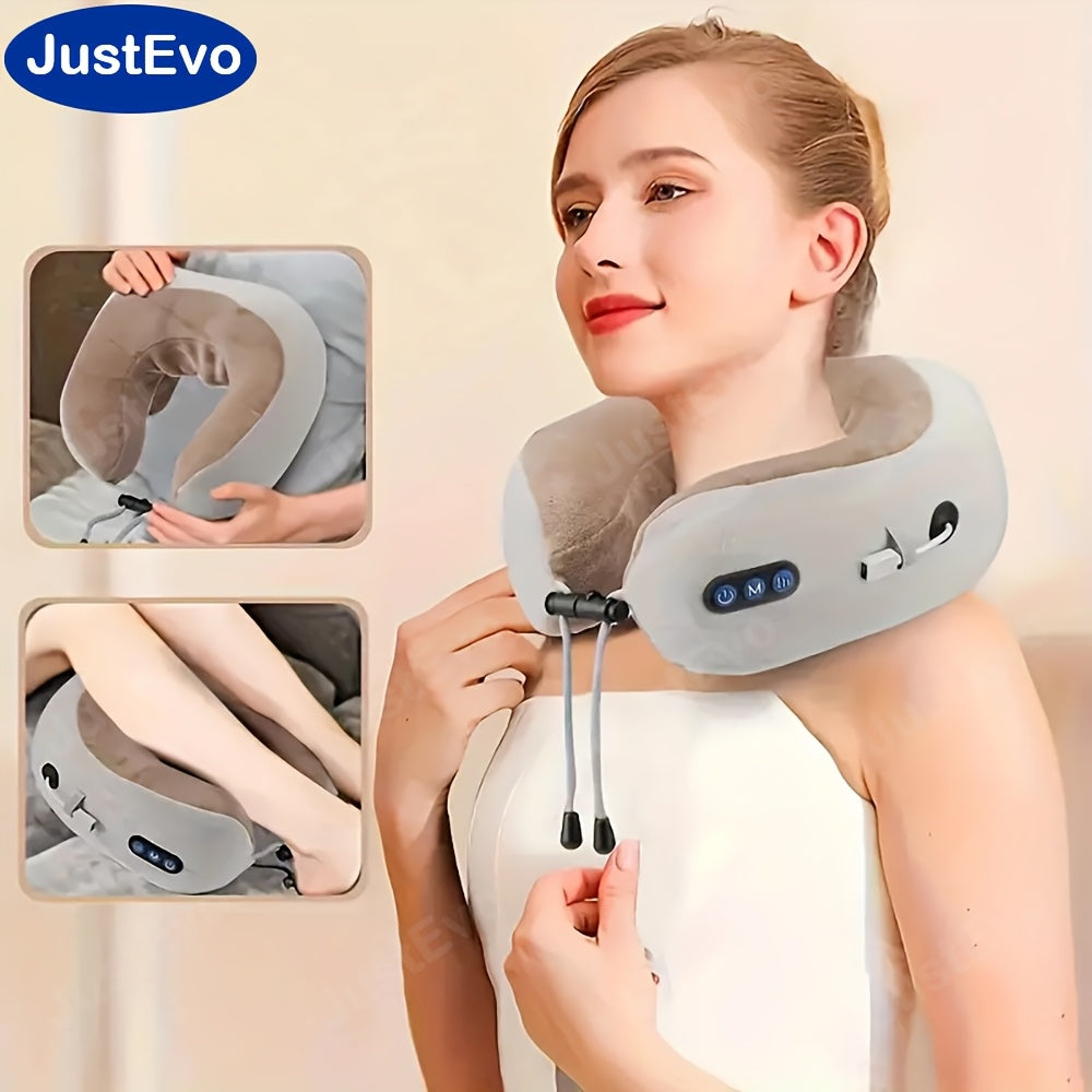 JUSTEVO Electric U-Shaped Neck Massager with USB Charging Neck Pillow, Hypoallergenic and Portable with Rechargeable Lithium Battery.