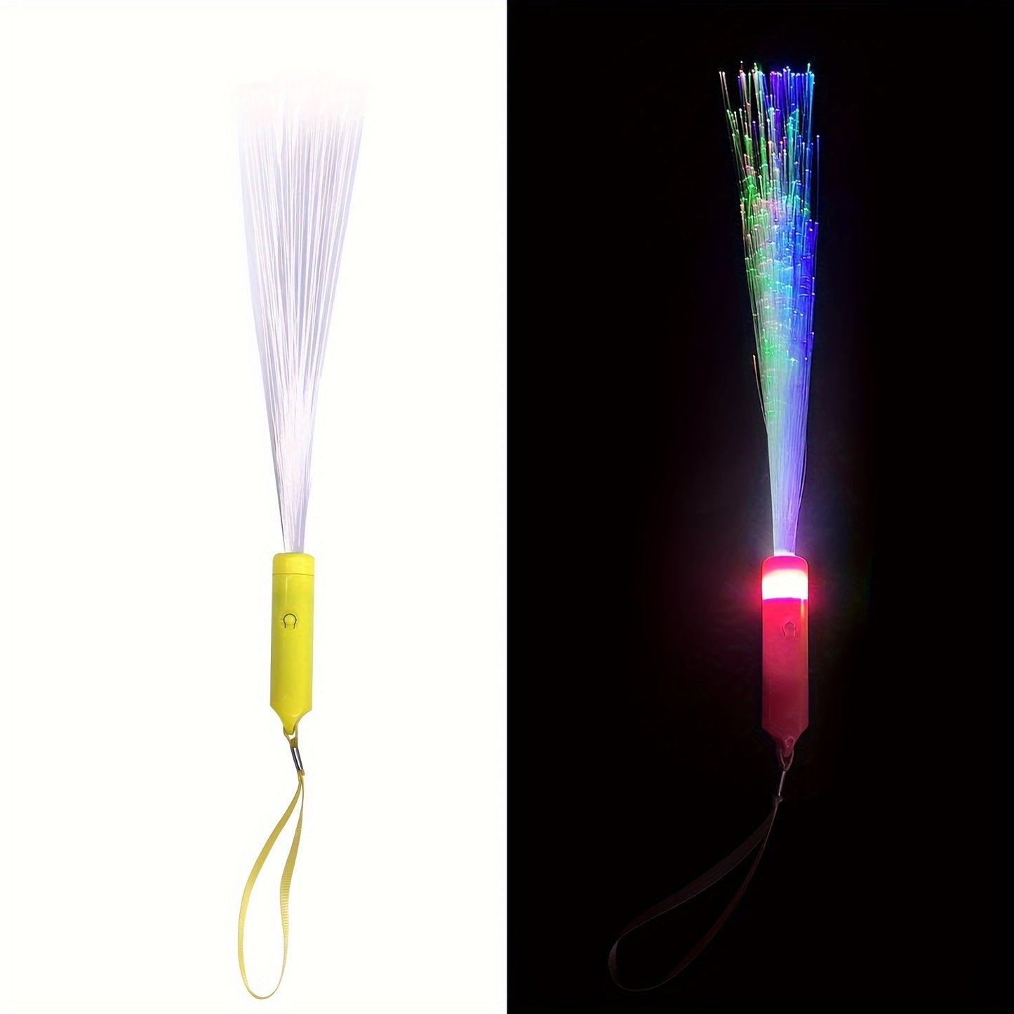 White LED flash fiber rod with colorful handle for concert parties. Light color is random.