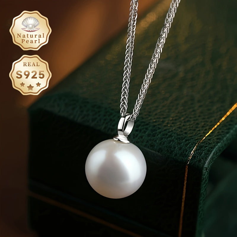 Elegant Vintage June Birthstone Freshwater Pearl Pendant Necklace - MUFAN 13-14mm Round Natural Pearl on a 925 Sterling Silver Chain (60cm) - Perfect Gift for Daily Wear