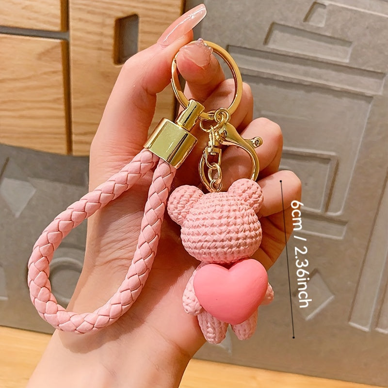 Adorable Love Heart Bear Resin Keychain Charm, Perfect Couple Keyring, Beautiful Gift for Women