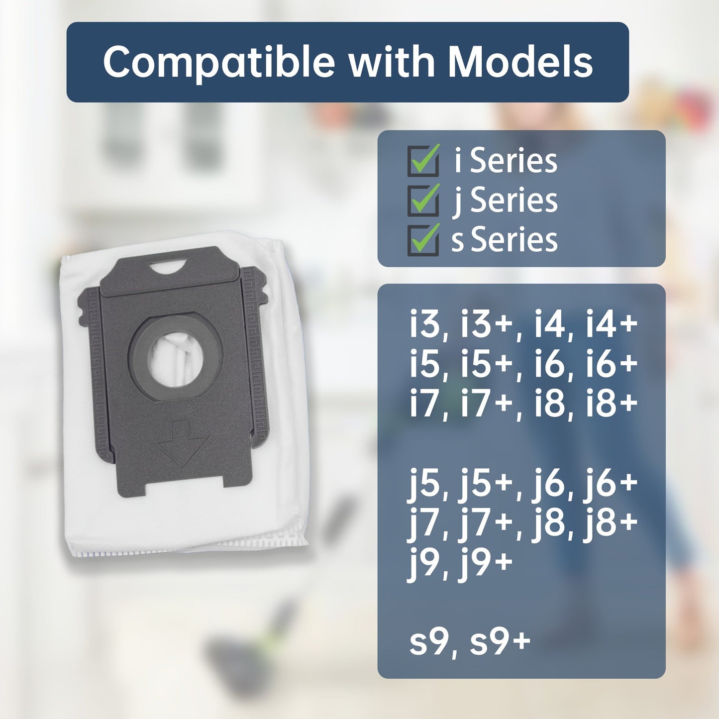 Replacement dust bags for iRobot Roomba, compatible with various models, featuring high-efficiency cloth filtration for optimal dust blocking. Suitable for i3, i4, S9, E5, and E6 models.