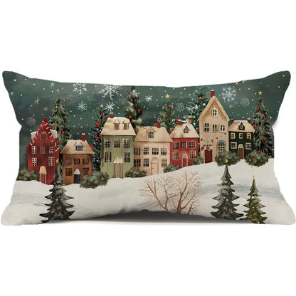 Winter Wonderland decorative throw pillow cover, 12x20 inches, linen woven with zipper closure. Machine washable and versatile room decor for Christmas. 1pc, pillow core not included.