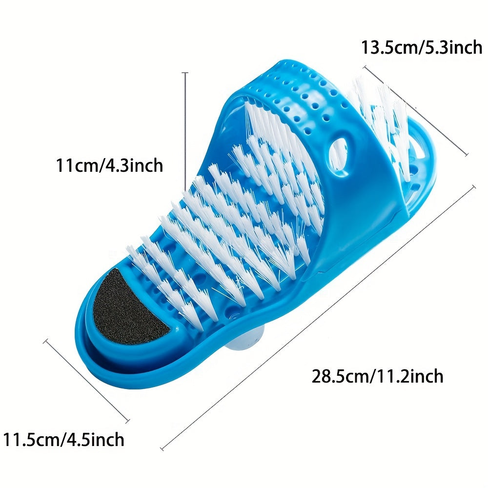 Foot washing brush with suction cup, removes dead skin and massages foot.