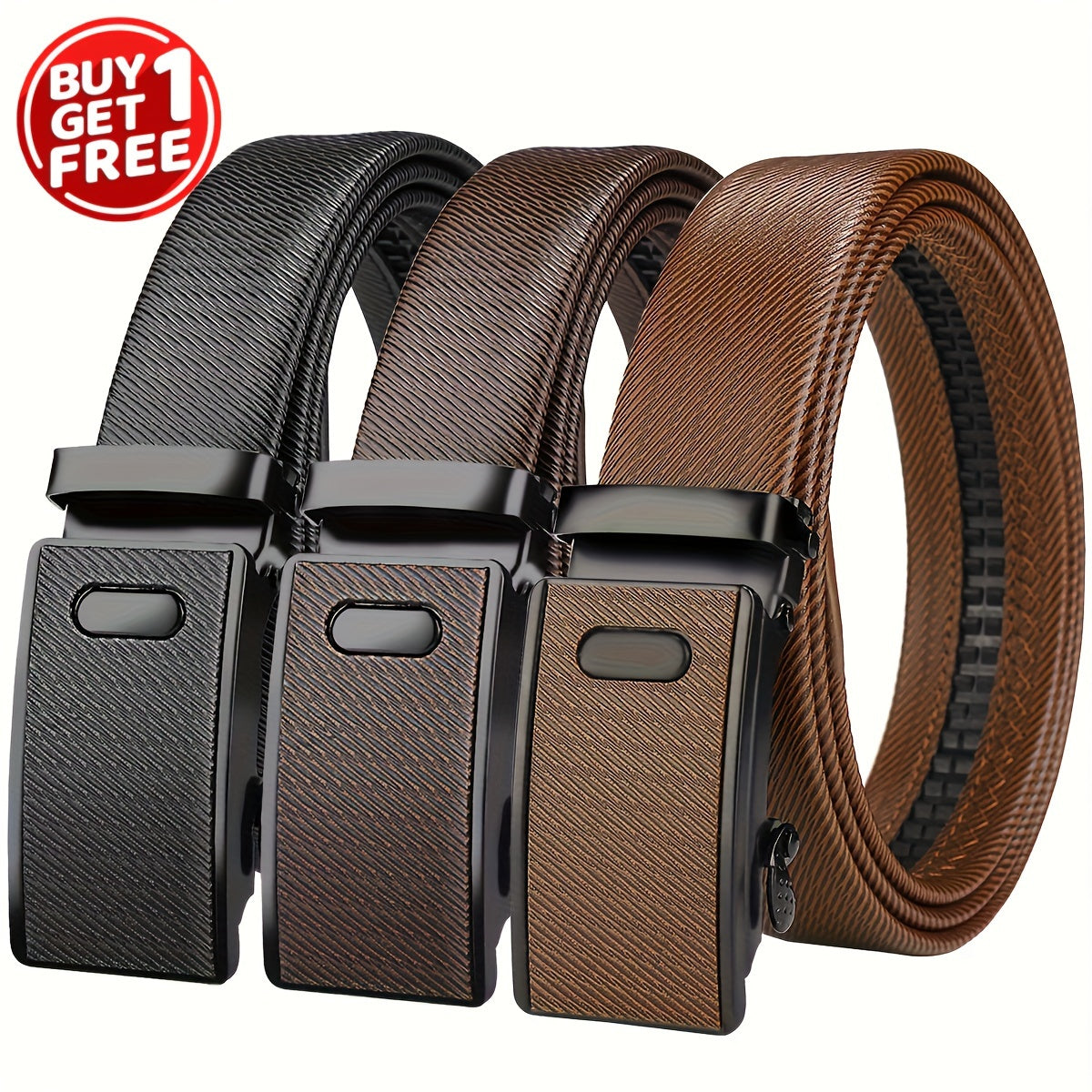 Two packs of men's belts with automatic buckle in Korean style, suitable for middle-aged and young businessmen.