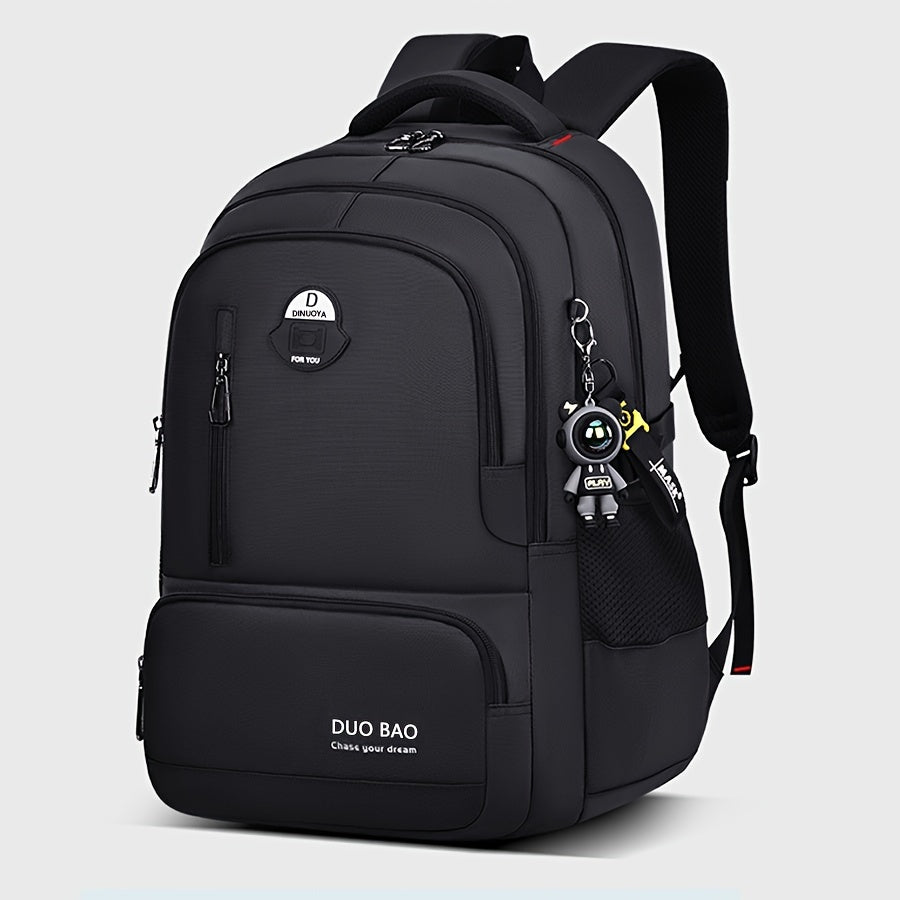 2024 Unisex Casual Backpack - Waterproof, Durable, Large Capacity, with Laptop Compartment, Keychain, Adjustable Straps, Zip Closure, and Black Color